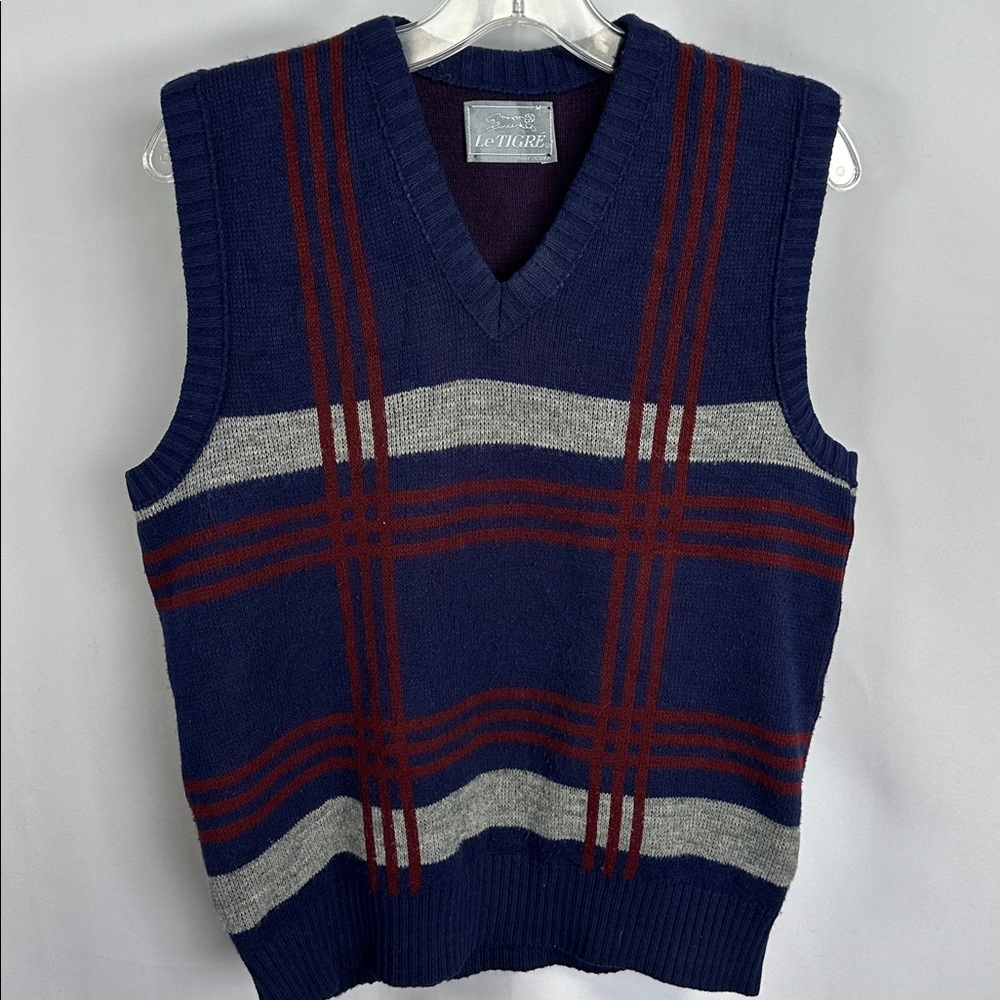Le Tigre Men's V-Neck Sweater Vest in Navy and Gray
